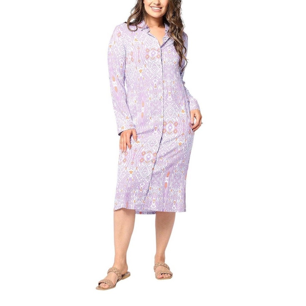 NEW Canyon Retreat Women Messa Shirt Dress 1X Purple Ikat Paisley Purple Resort